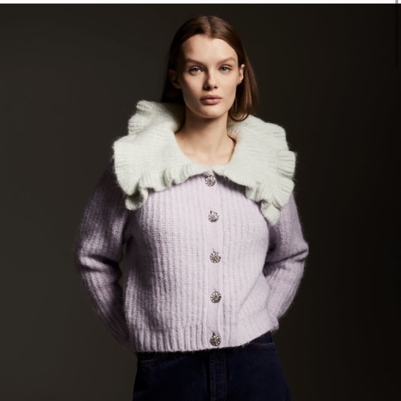 ZARA Bib Collar Jewel Button Knit Cardigan - Picture 2 of 6